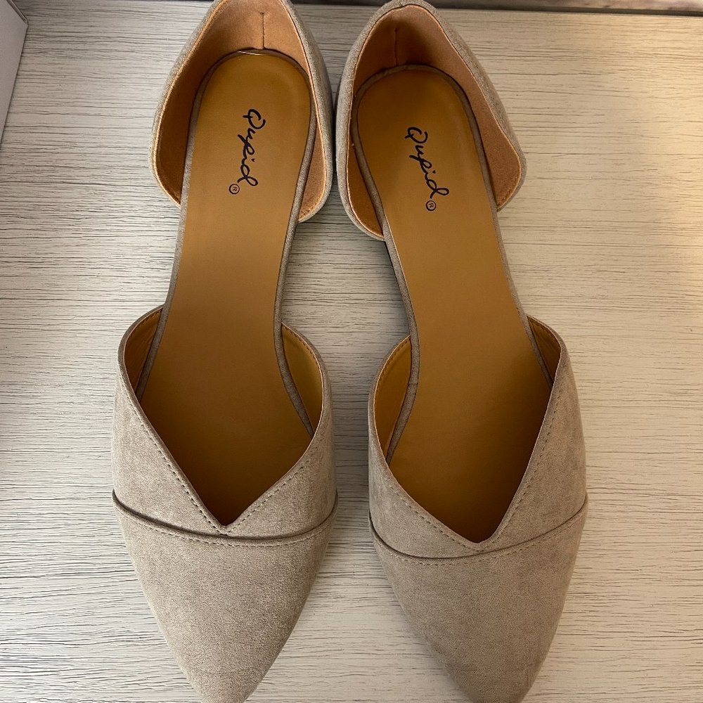 Taupe Ballet Flats Pointed Toe